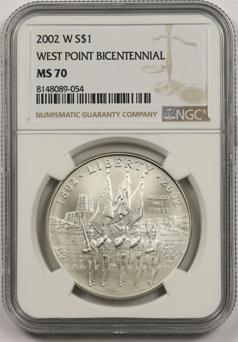 2002-W West Point Bicentennial $1 NGC MS 70 Silver Modern Commemorative Dollar