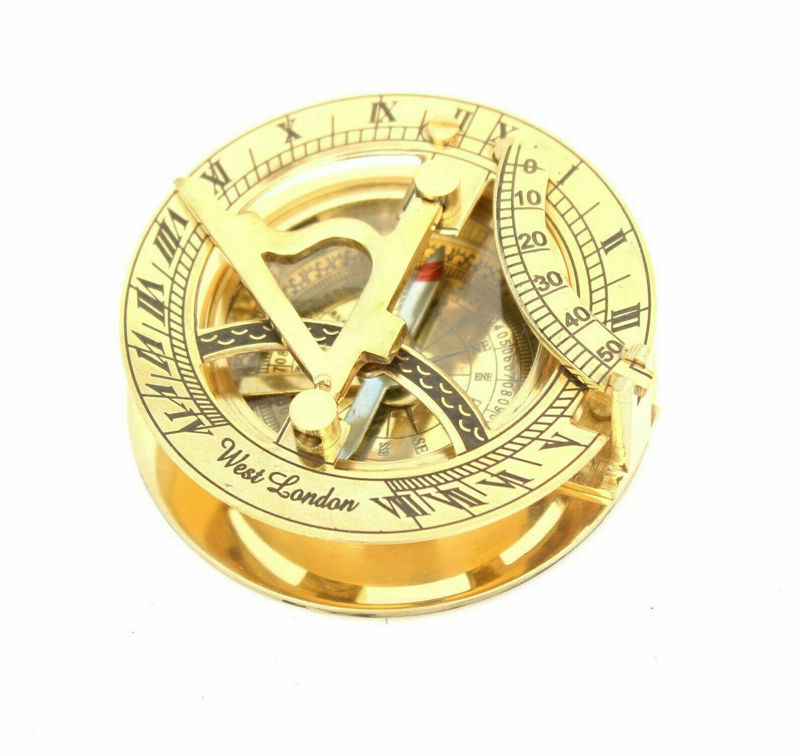 Nautical Maritime Brass Vintage SUNDIAL Marine Compass Golden Finish