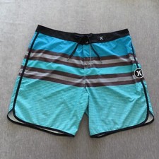 Hurley Phantom Boardshorts Men 38 Blue Gray Stripe 7 inch Swim Trunks Surf Beach