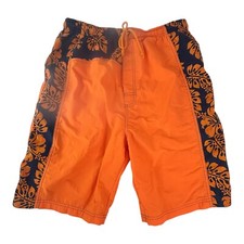 Vtg 80s Surf Gear Board Shorts Men  s L Hawaiian Orange Blue Floral Drawstring
