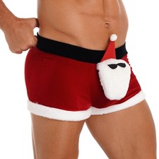 Men Christmas Velvet Boxer Briefs Shorts Santa Claus Holiday Party Underwear