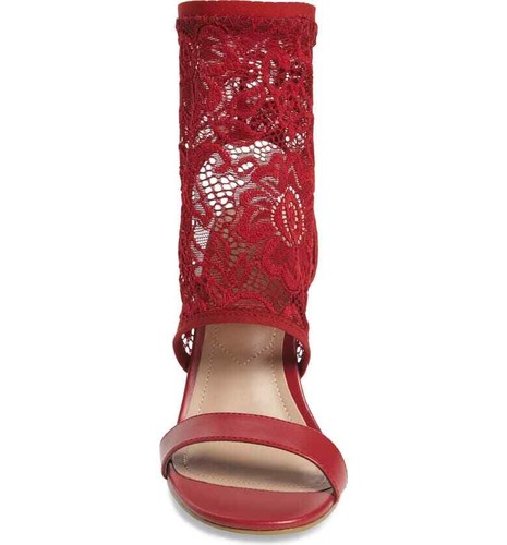 Charles David Remote Scarlet Red Lace Sock Stoff Bootie Stiletto Absatz Sandalen - Bild 4 von 6