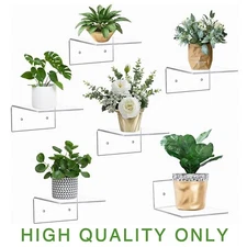 Small Acrylic Floating Shelves, Clear, 6 Pack, Wall Mounted, Home and Office.