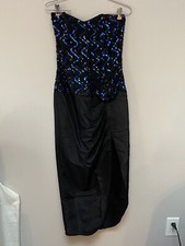 Gunne Sax Jessica McClintock Strapless Sequin Dress Blue Black Size 7/8