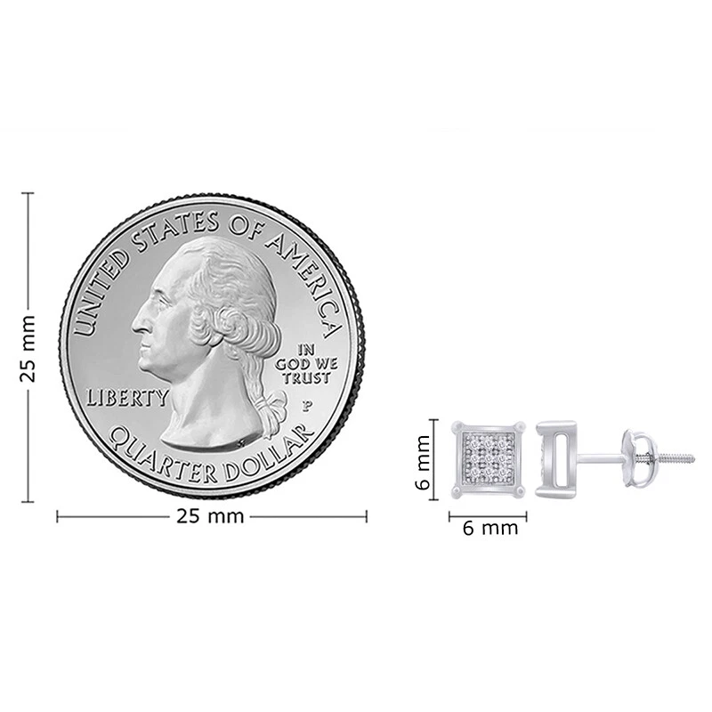 Round Real Diamond Men Ladies Stud Earring Sterling Silver 925 Screw On Back - Image 4 of 4