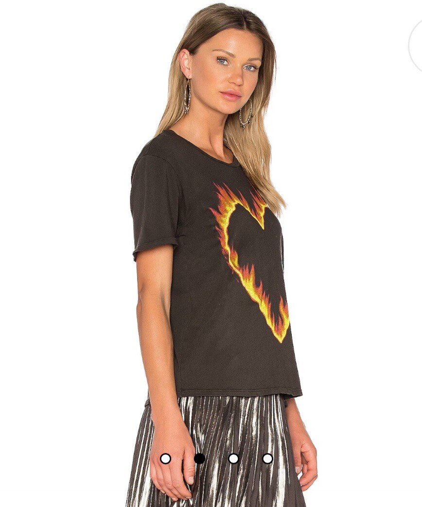 NEW REVOLVE Lauren Moshi Croft Fire Heart T Shirt Faded Black, Sz