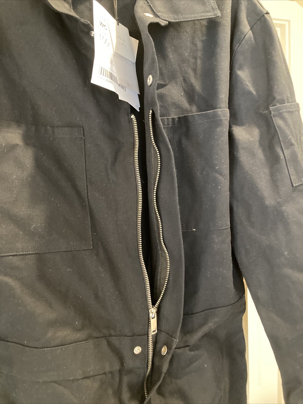 Zara Dark Navy Cargo Style Long Sleeve Jumpsuit Overalls Collar Small Runs Large image 10