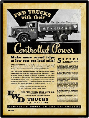 1936 FWD Four Wheel Drive New Metal Sign: Standard Oil Red Crown Gas Tanker