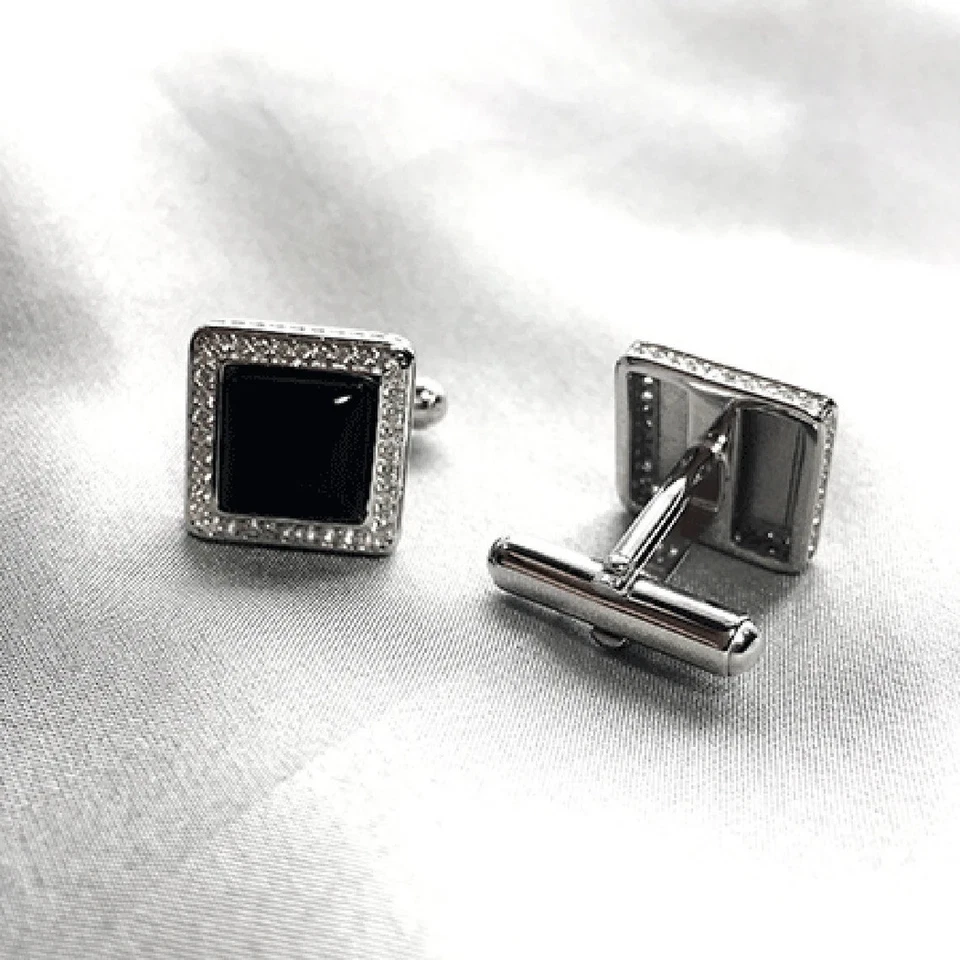 Gemelos para hombre regalo día del padre 14 mm con ónix negro y circón de 7 mm en plata 925 Foto 2 de 4