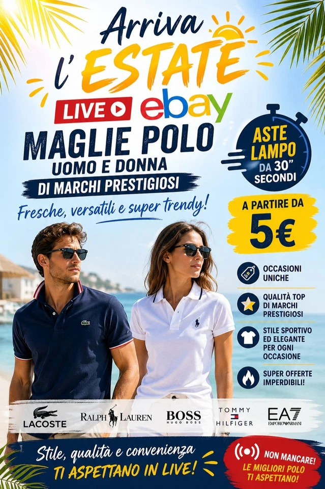 Arriva l’estate🌞maglie polo uomo/donna di marca, aste a partire da 5€ 💥