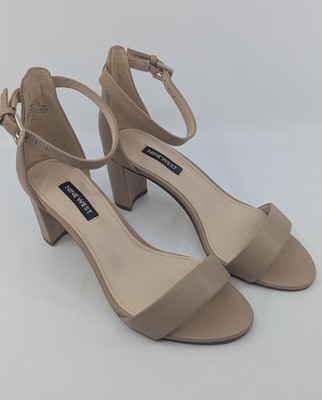Nine West Pruce Ankle Strap Block Heel Sandals Natural Leather Size US 6.5 wide