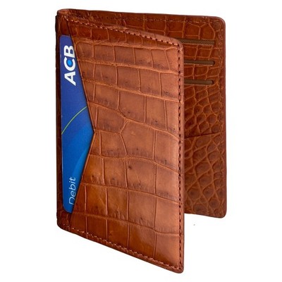 Real Crocodile Light Brown Bifold Mini Card Holder Wallet Slim Leather Wallet