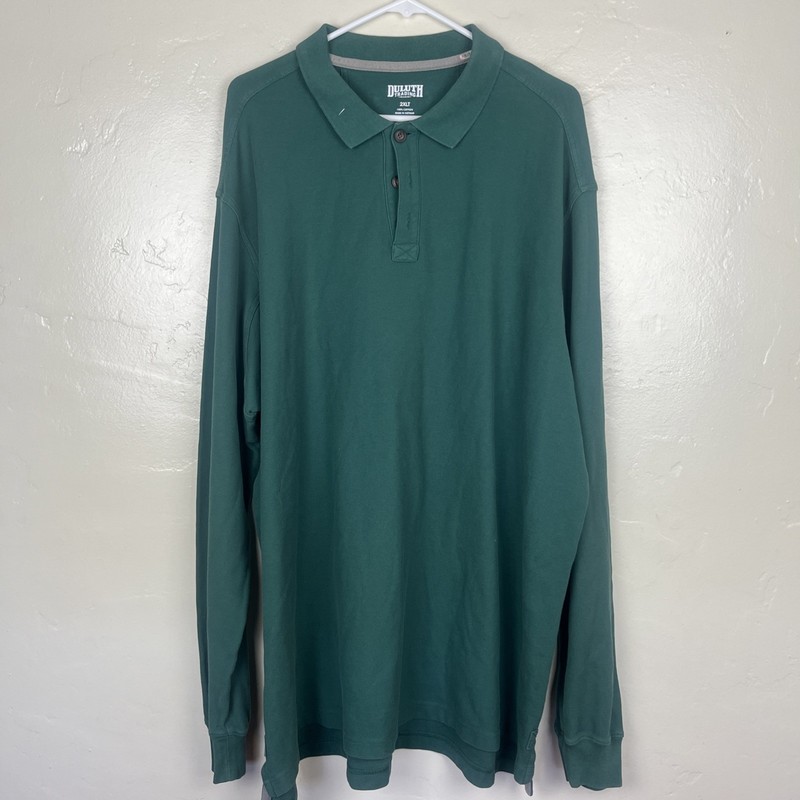 Duluth Trading Co Mens Long Sleave Polo Shirt XXL 2XL Green 100% Cotton