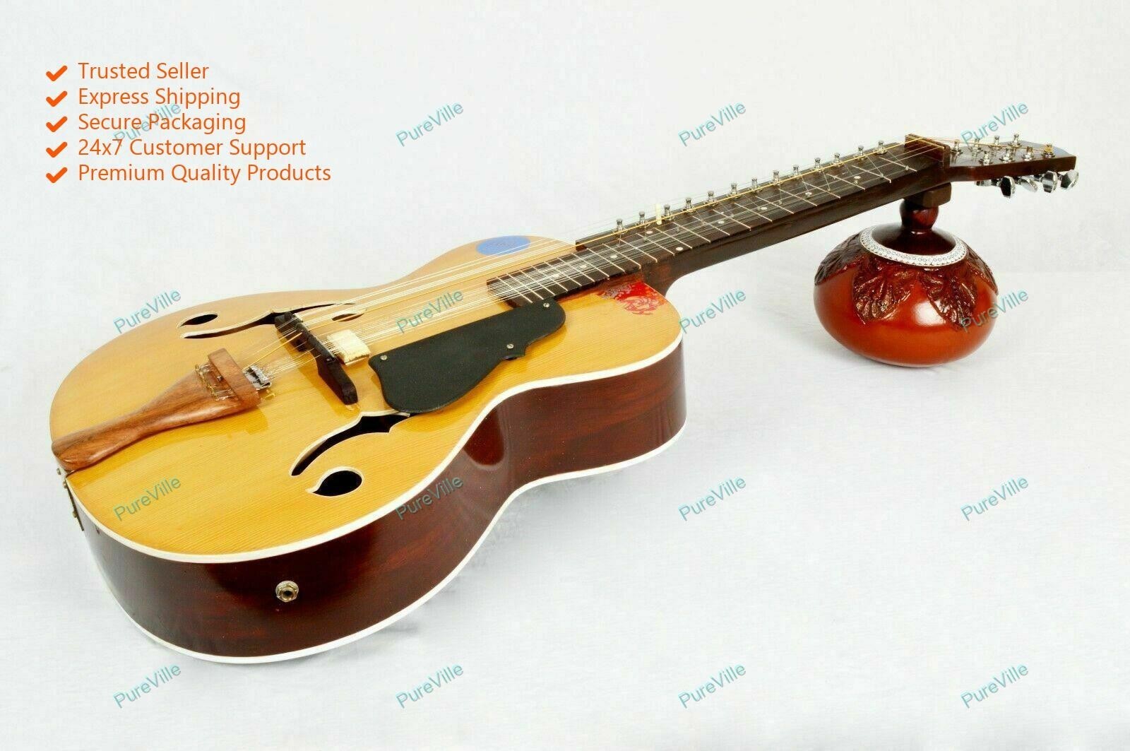 NUOVA CHITARRA SLIDE RISONANTE INDIANA CHATURANGUI MOHAN VEENA in CEDRO E... foto 5