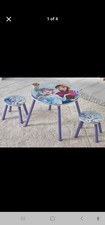 Image of DISNEY HOME FROZEN ROUND CHILDRENS TABLE AND 2 STOOLS SET IN BLUE AND PURPLE