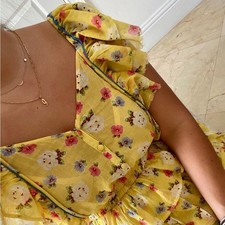 Loveshackfancy yellow floral Phyllis ruffled mini dress M