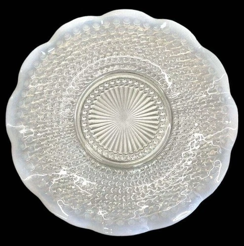 Vintage Moonstone Clear Opalescent 10" Ruffled Sandwich Plate