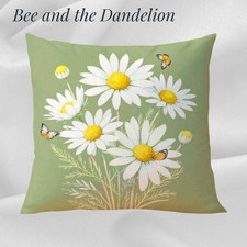 Daisy Flowers With Butterflies Green Summer Cushion COVER 45cm X 45cms