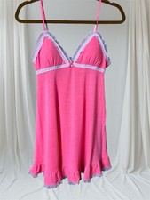 y2k Victoria  s Secret HOT Pink Ruffle Lace Babydoll Chemise Slip XS BUST 34  