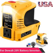 220W Power Inverter for DeWalt 20V Battery DC 20V to 110V AC USB-C PD LED Light