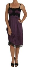 Dolce & Gabbana Purple Silk Stretch Black Lace A-Line Women's Dress Authentic