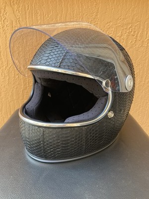 ELISABETH WEINSTOCK  Matte Black Snakeskin Motorcycle Helmet XXL