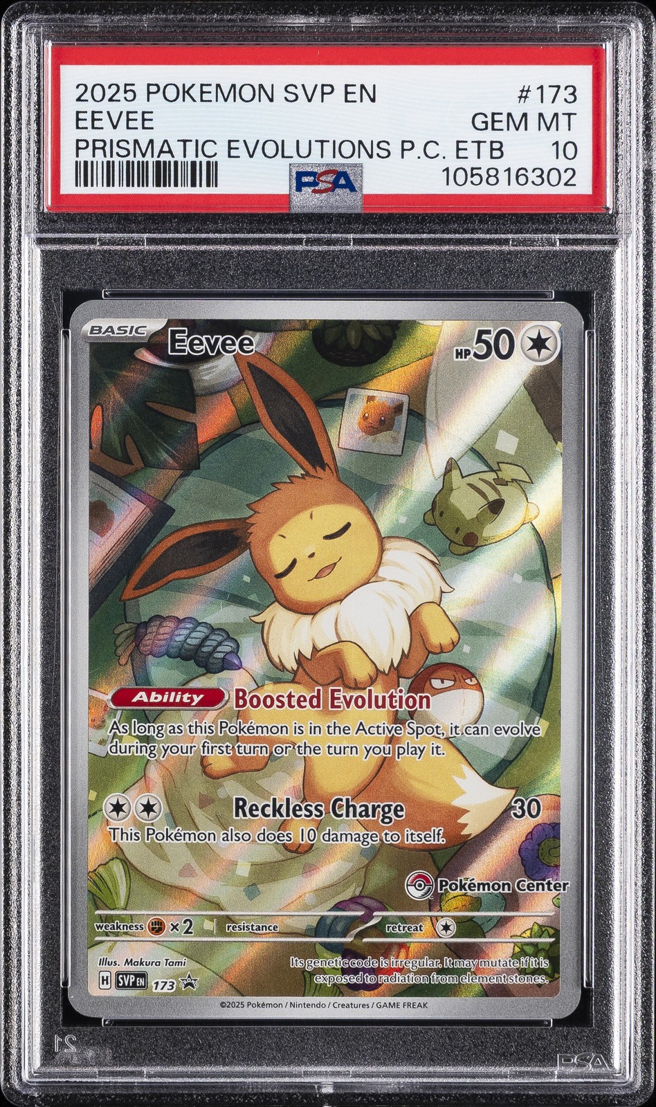 2025 POKEMON PRISMATIC EVOLUTIONS POKEMON CENTER ETB PROMO SVP #173 EEVEE PSA 10