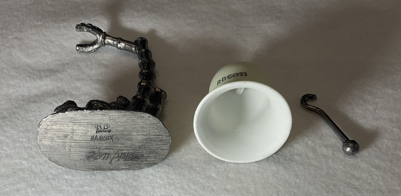 Michael Ricker Pewter 1983 Ceramic Bell on Bear Stand Signed Numbered (5C)