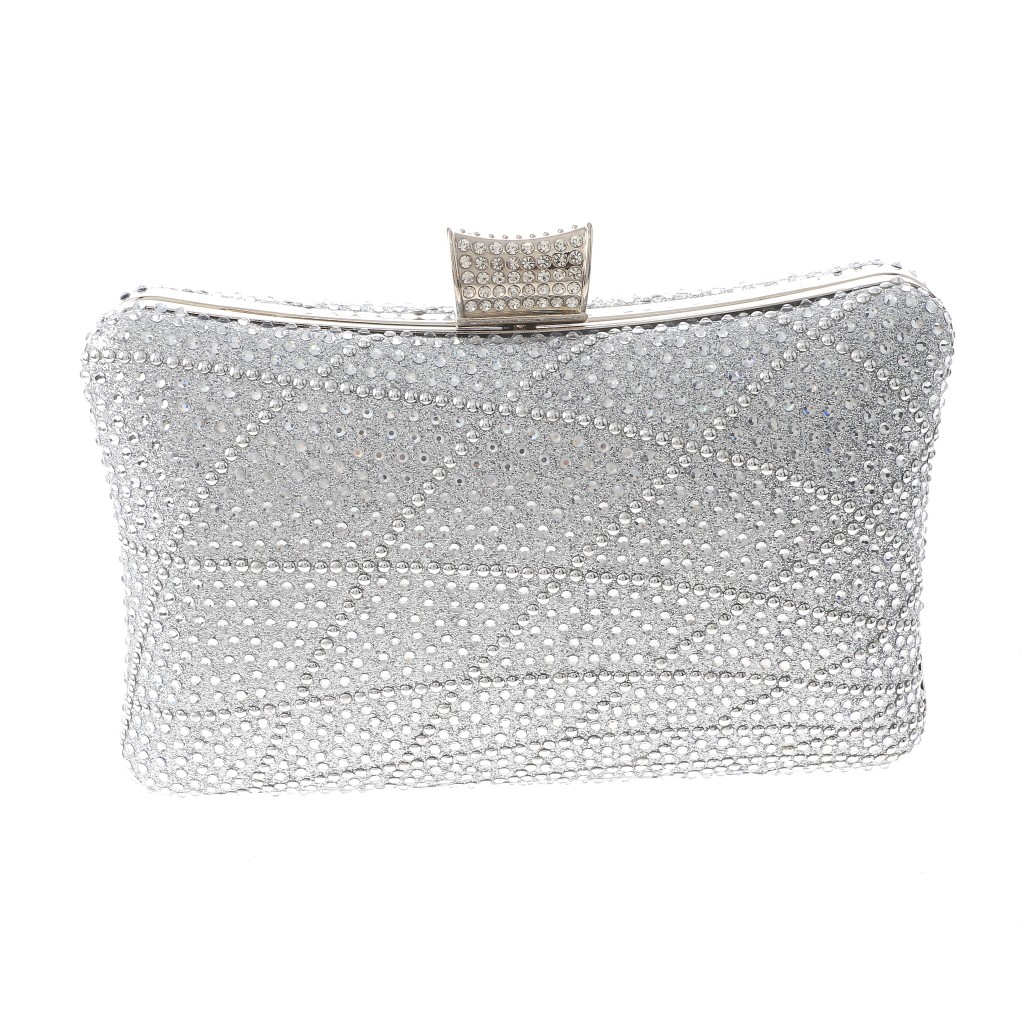 Silver Tone Metal Hardware Frame Rhinestone Clutch Evening Bag BZY247-SIL