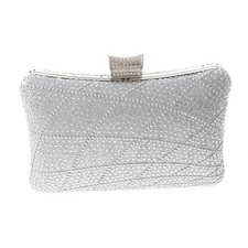 Silver Tone Metal Hardware Frame Rhinestone Clutch Evening Bag BZY247-SIL