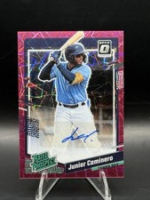 2023 Donruss Baseball /15 Junior Caminero Pink Lazer Prizm Rated Prospect Auto
