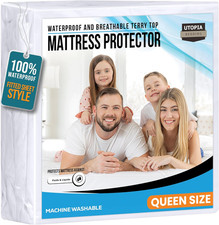 Queen Waterproof Mattress Protector, Soft Terry Cover, 17" Deep