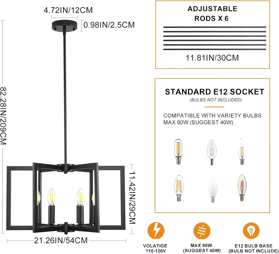 Black Chandelier 6 Light Industrial Farmhouse Modern Geometric Pendant Lighting - Image 3 of 4
