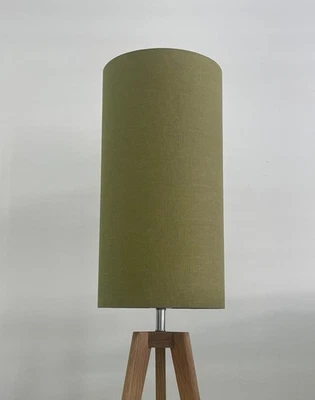 LITTLE RED ROBIN Extra Tall Lampshade Olive Green Textured 100% Linen Cylindrical Cylinder Drum