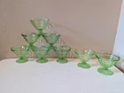 Vintage Uranium Green Depression Glass Sherbet Bowls set of 8, Block Optic
