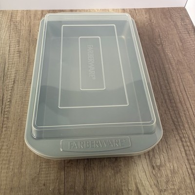 Farberware 9x13 Nonstick Cake Pan w Lid Gray Baking Dish Portable Bakeware
