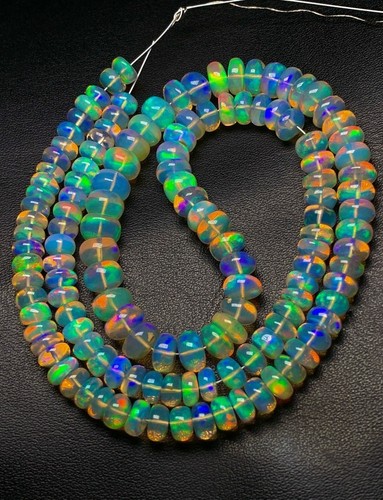 Top Grade!! Quality Natural Ethiopian Opal Gemstone,Smooth Roundel Beads 6-8 MM - Picture 17 of 18
