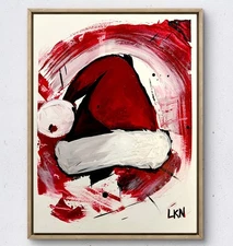 Laeknapes 12x9 Original Abstract Paper Museum Home Painting Art Xmas Santa Hat