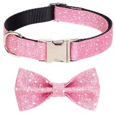 Bling Dog Bow Tie Collar for Puppy Small Dogs and Cats, Cute Pink Girl Dog Co...