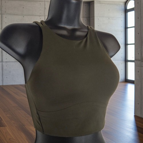 Lululemon Like a Cloud High Neck Long Line Bra Top Strappy Olive Green