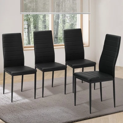 Oikiture 4PCS Dining Chairs High-Back Kitchen Chair Padded Faux Leather Black - image 1 of 4