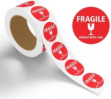 StickerJet Fragile Stickers Roll 500pcs, Paper Decals for Shipping & Packaging