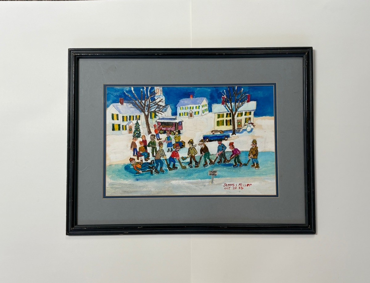 James L. Miller Jim Washington Original Painting HOCKEY Folk Art