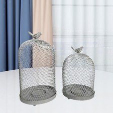 2x Portacandele a forma di gabbia per uccelli con decorazioni vintage per