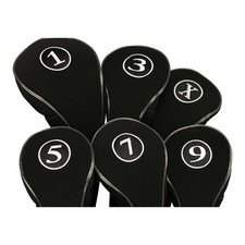 Black Golf Zipper Head Covers Driver 1 3 5 7 9 X Fairway Woods black, white