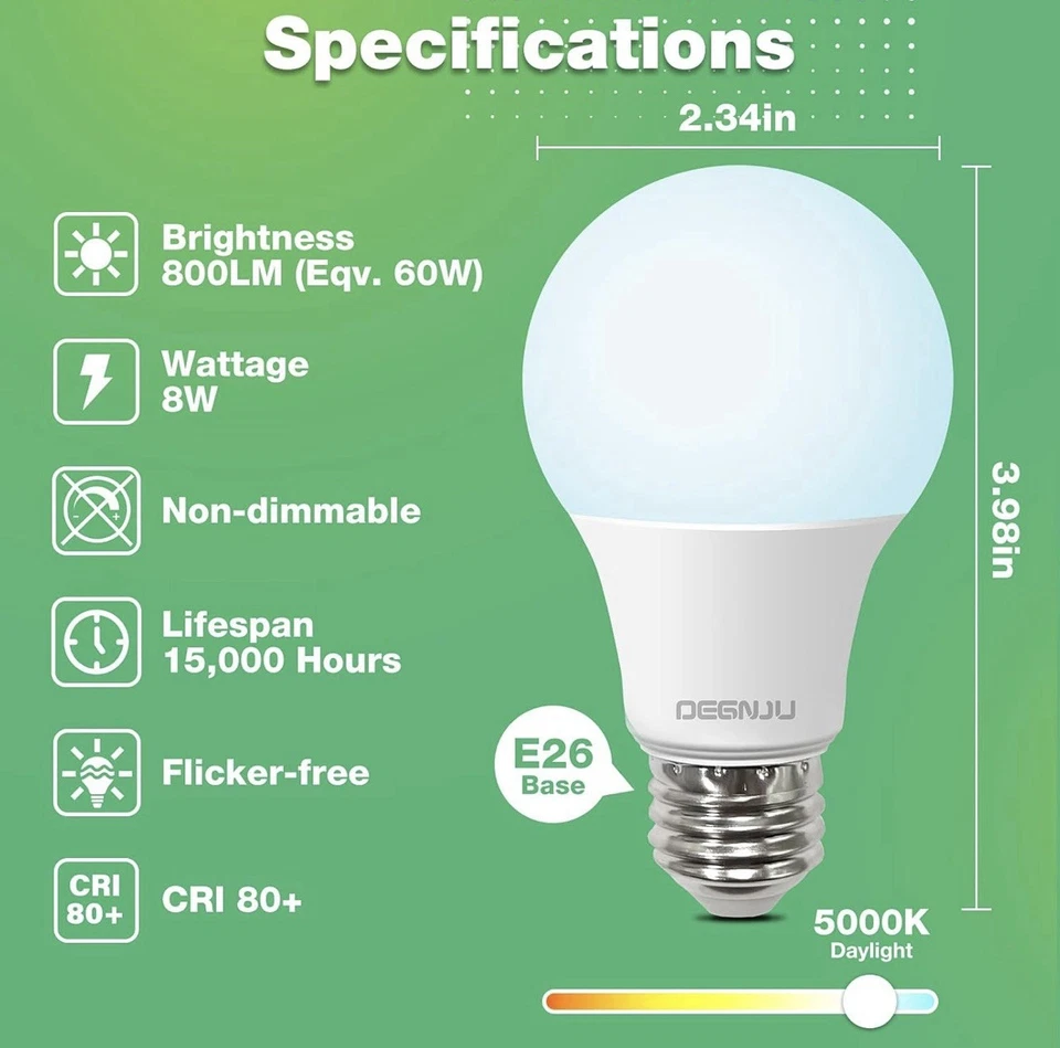 LED Light Bulbs Daylight 5000K, 60 Watt Equivalent LED Bulbs, A19 Standard Bulbs - Image 2 of 4