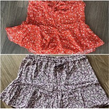 2 Skort Hosenrock Short Volant Zara L Geblümt Neu Sommer Rot Flieder Blumen
