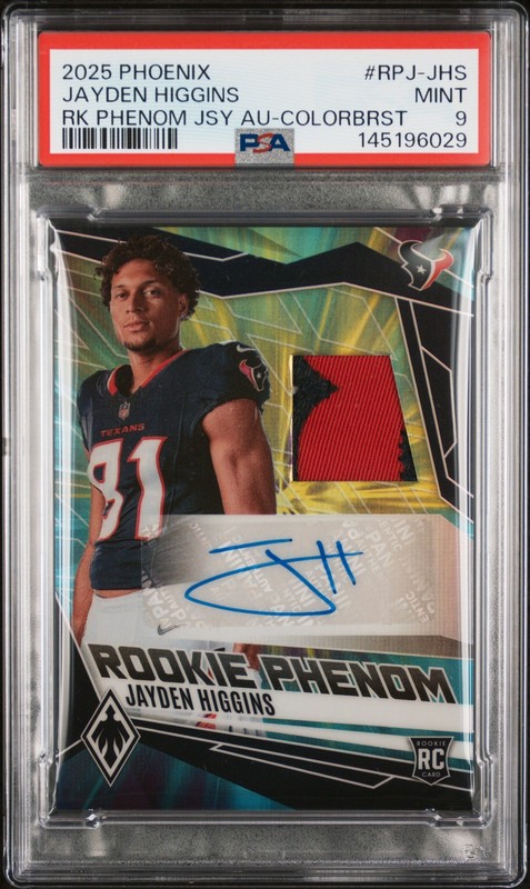 2025 PHOENIX ROOKIE PHENOM JERSEY AUTO COLORBURST JAYDEN HIGGINS RC /25 PSA 9