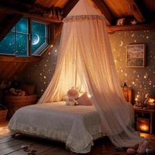 Princess Bed Canopy for 25.6"W x 25.6"L Pack of 1 Pink With Cutout Stars 