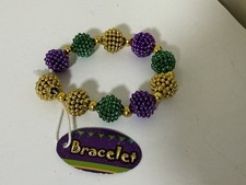 Mardi Gras-themed beaded stretch bracelet